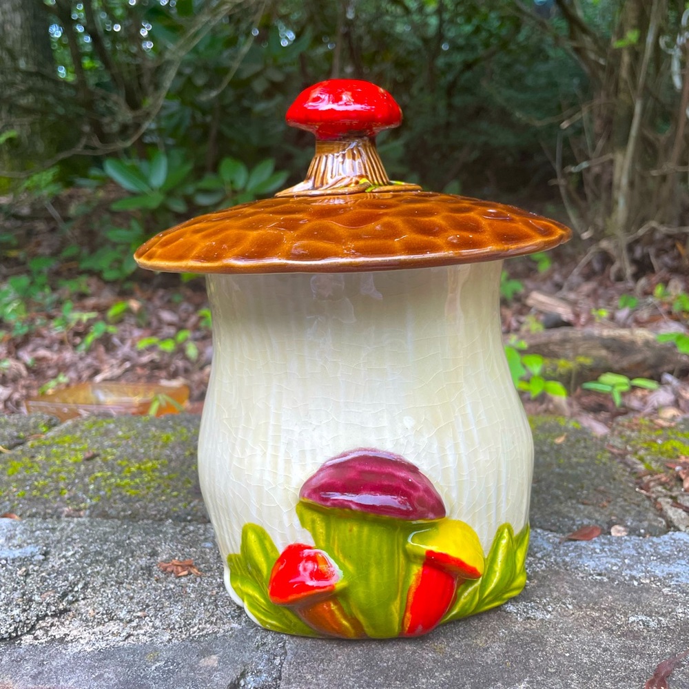 Vintage Mushroom Cookie Jar / Canister w Mushroom Lid